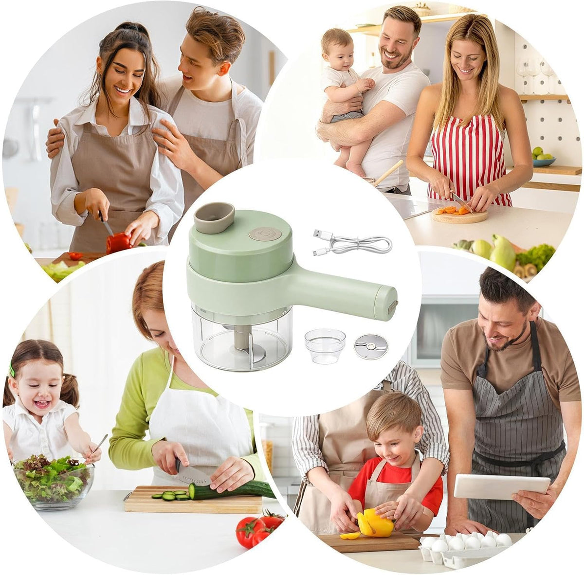Cortador y Procesador de Alimentos Eléctrico Multifunción 4 en 1