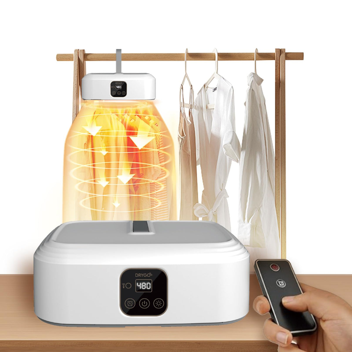 Secadora de Ropa Portátil Inteligente 600W con Luz UV y Mando a Distancia